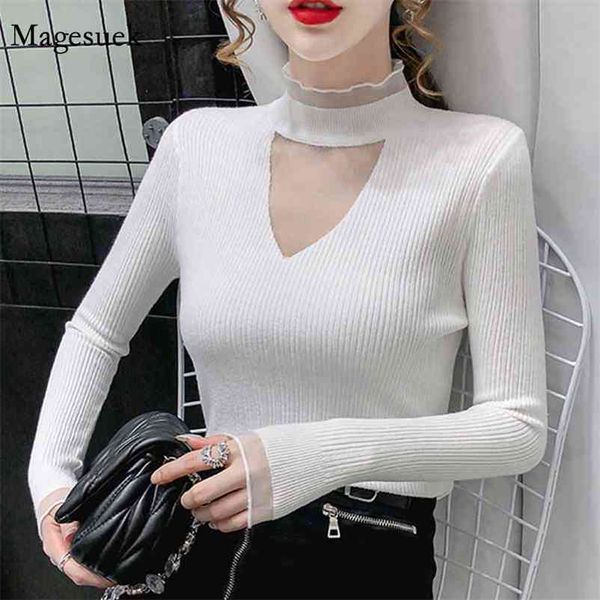 net yarn splicing turtleneck temperament knitted jumper sweater women inner base long sleeve slim pull femme 11591 210518, White;black
net yarn splicing turtleneck temperament knitted jumper sweater women inner base long sleeve slim pull femme 11591 210518, White;black