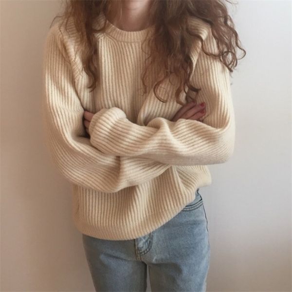 autumn winter korean knitted sweaters women casual loose long sleeve sweater female solid color oversize jumpers pull femme 210514, White;black
autumn winter korean knitted sweaters women casual loose long sleeve sweater female solid color oversize jumpers pull femme 210514, White;black