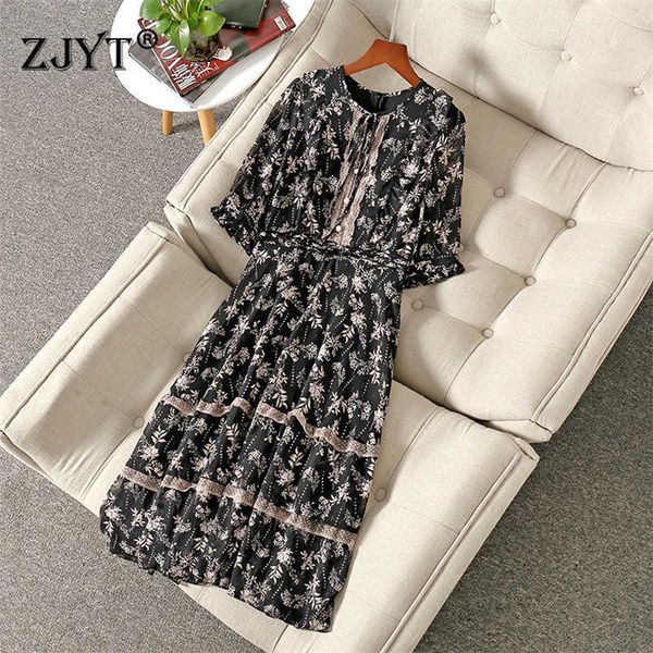 fashion spring summer designer women lace ruffles floral print vintage chiffon dress casual robe 210601, Black;gray
fashion spring summer designer women lace ruffles floral print vintage chiffon dress casual robe 210601, Black;gray