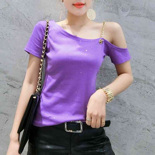 women's t-shirt clothes shiny chain off shoulder t-shirt women summer cotton short sleeve ropa mujer bottoming shirt tee, White
women's t-shirt clothes shiny chain off shoulder t-shirt women summer cotton short sleeve ropa mujer bottoming shirt tee, White