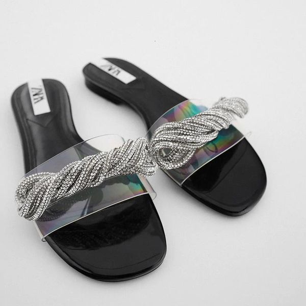 slippers style rhinestone straps twined open toe cover feet wild word transparent belt flat sandals women 19fh, Black
slippers style rhinestone straps twined open toe cover feet wild word transparent belt flat sandals women 19fh, Black