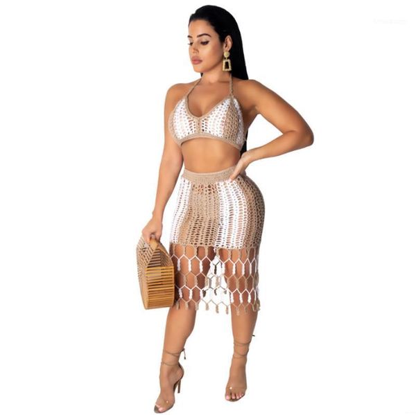 women's tracksuits fashion european and american color matching woven beach skirt two-piece suit, Gray
women's tracksuits fashion european and american color matching woven beach skirt two-piece suit, Gray