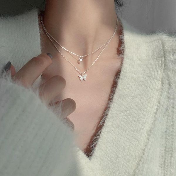 pendant necklaces shiny cz butterfly necklace for women dainty double layer clavicle chain wedding birthday jewelry gift, Silver
pendant necklaces shiny cz butterfly necklace for women dainty double layer clavicle chain wedding birthday jewelry gift, Silver