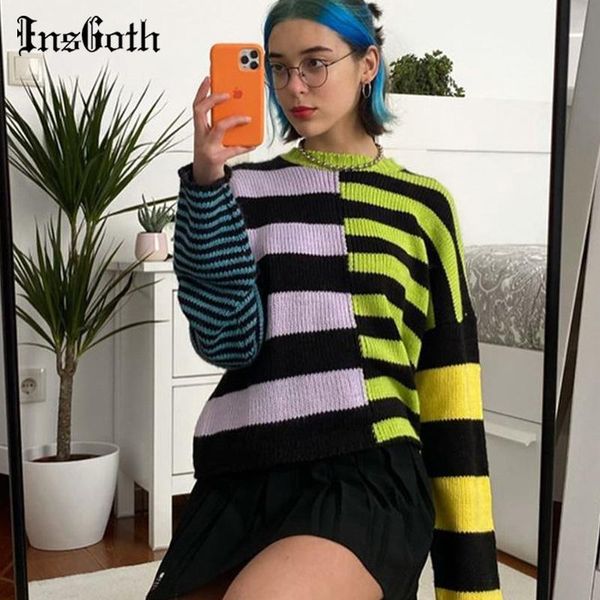 insgoth patchwork loose strip print sweaters women harajuku streetwear long sleeve o-neck oversize pullovers female women's, White;black
insgoth patchwork loose strip print sweaters women harajuku streetwear long sleeve o-neck oversize pullovers female women's, White;black