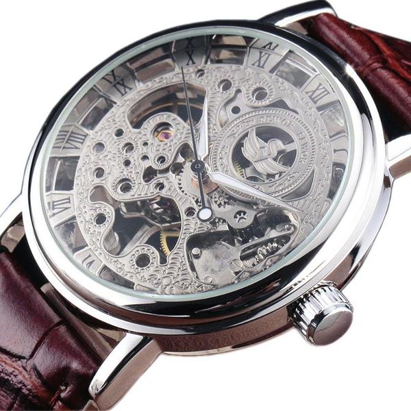 skeleton hollow fashion mechanical hand wind men luxury military clcok male business leather strap wrist watch gift wristwatches, Slivery;brown
skeleton hollow fashion mechanical hand wind men luxury military clcok male business leather strap wrist watch gift wristwatches, Slivery;brown