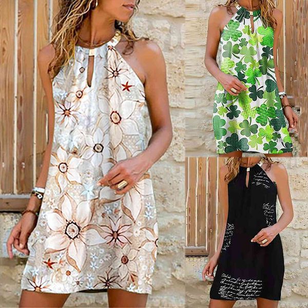 summer casual metal hanging neck women dress print sleeveless plus size fashion daily, Black;gray
summer casual metal hanging neck women dress print sleeveless plus size fashion daily, Black;gray