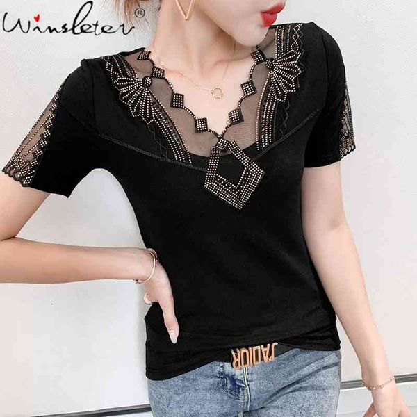 women's t-shirt summer korean style mesh pullover chic v-neck embroidery shiny diammonds women short sleeve tees t14720a, White
women's t-shirt summer korean style mesh pullover chic v-neck embroidery shiny diammonds women short sleeve tees t14720a, White
