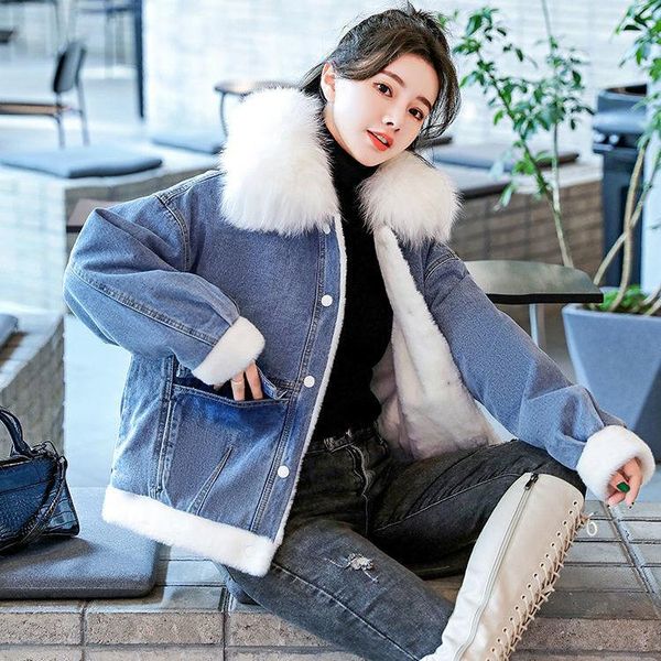 women's fur & faux winter loose denim patchwork jacket women oversized collar plus velvet jackets vintage thick warm jean coat h353, Black
women's fur & faux winter loose denim patchwork jacket women oversized collar plus velvet jackets vintage thick warm jean coat h353, Black
