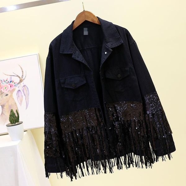 women's jackets korean 2021 autumn heavy sequins tassel denim loose hole long-sleeved jacket girls ladies, Black;brown
women's jackets korean 2021 autumn heavy sequins tassel denim loose hole long-sleeved jacket girls ladies, Black;brown