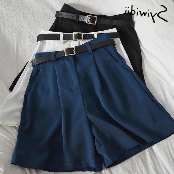 women's shorts up syiwidii button high waist sashes zipper casual solid black blue 2021 summer korean fashion office ladies, White;black 
women's shorts up syiwidii button high waist sashes zipper casual solid black blue 2021 summer korean fashion office ladies, White;black