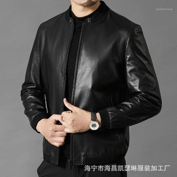 men's leather & faux haining coat head layer sheepskin jacket baseball uniform short spring and autumn soft, Black
men's leather & faux haining coat head layer sheepskin jacket baseball uniform short spring and autumn soft, Black