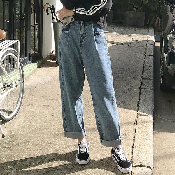 women's jeans yellow zheng autumn pattern korean fold wide leg pants high waist easy bf wind woman trousers befree, Blue
women's jeans yellow zheng autumn pattern korean fold wide leg pants high waist easy bf wind woman trousers befree, Blue