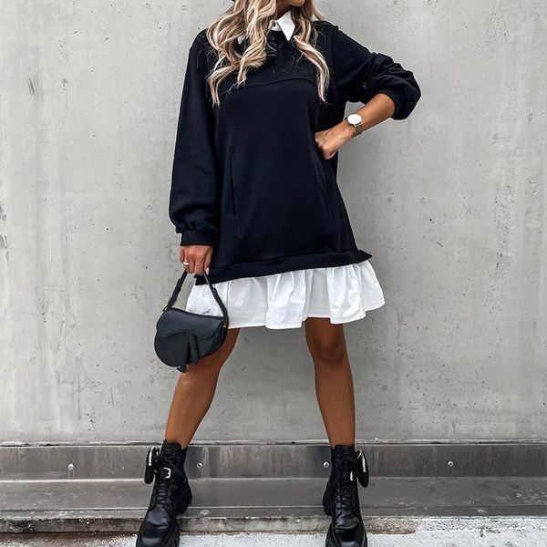 casual dresses patchwork women's dress pullover long sleeve turn-down collar female clothes 2021 autumn pocket button for women, Black;gray
casual dresses patchwork women's dress pullover long sleeve turn-down collar female clothes 2021 autumn pocket button for women, Black;gray