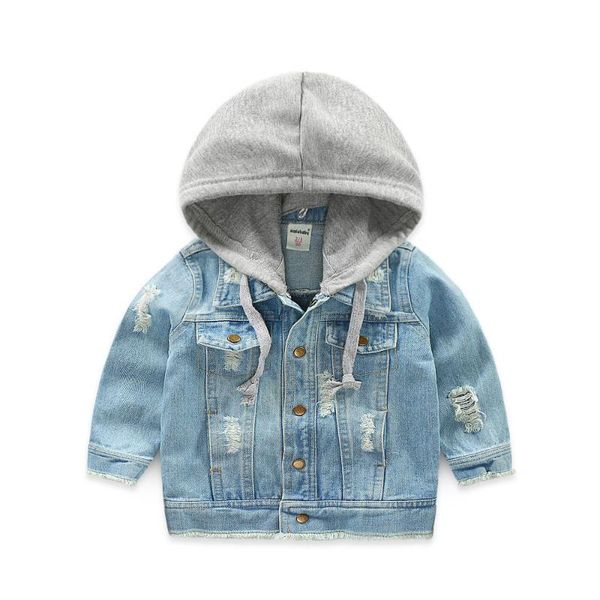 jackets children's denim jacket 2021 spring and autumn boy hooded, Blue;gray 
jackets children's denim jacket 2021 spring and autumn boy hooded, Blue;gray