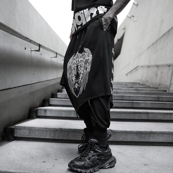 men's pants men fake two piece street punk hip hop harem korean fashion joggers man gothic vintage drop crotch pantskirt, Black
men's pants men fake two piece street punk hip hop harem korean fashion joggers man gothic vintage drop crotch pantskirt, Black