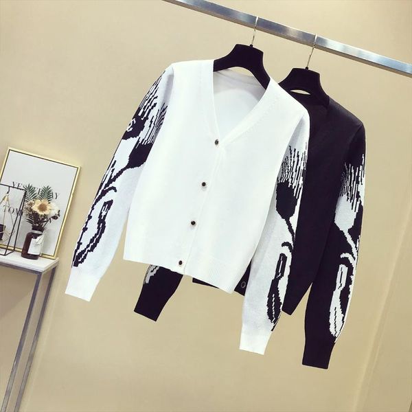 women's vests dress 2021 autumn fat sister casual and versatile temperament thin knitted cardigan long sleeve blouse women, Black;white
women's vests dress 2021 autumn fat sister casual and versatile temperament thin knitted cardigan long sleeve blouse women, Black;white