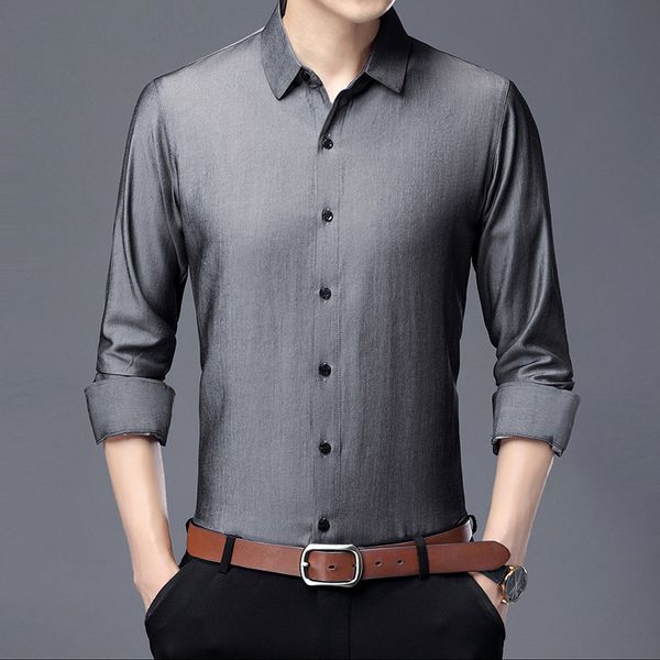 2021 autumn long sleeve men's busins casual solid color lapel shirt thin loose, Black
2021 autumn long sleeve men's busins casual solid color lapel shirt thin loose, Black