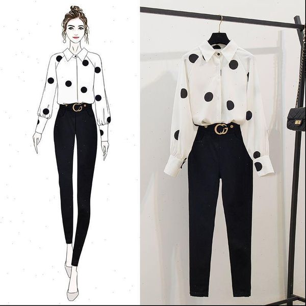 spring long sleeves dot shirts women tracksuits slim pants 2 pcs sets female fashion suits a1834, Gray
spring long sleeves dot shirts women tracksuits slim pants 2 pcs sets female fashion suits a1834, Gray