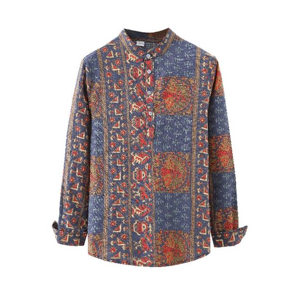 men's casual shirts long autumn shirt collar blouse printed ethnic sleeved stand-up men, White;black
men's casual shirts long autumn shirt collar blouse printed ethnic sleeved stand-up men, White;black