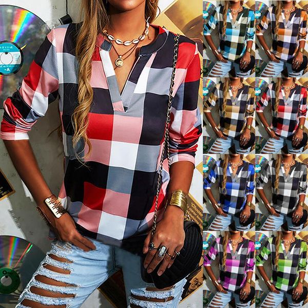 women's t-shirt 2021 autumn shirt plaid printed v-neck long sleeve casual loose large size ladies camiseta mujer, White
women's t-shirt 2021 autumn shirt plaid printed v-neck long sleeve casual loose large size ladies camiseta mujer, White