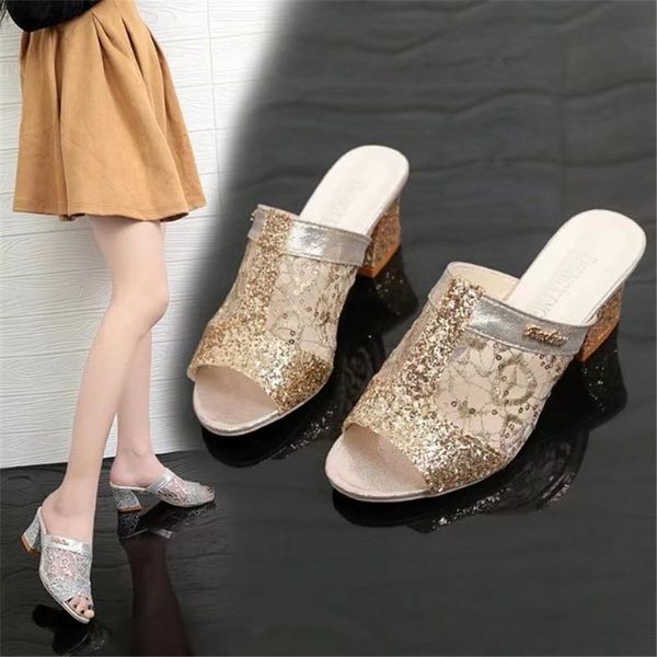slippers women slides air mesh bling for outside summer fashion shoes square heel silver gold flip flops sandals size 35-43, Black
slippers women slides air mesh bling for outside summer fashion shoes square heel silver gold flip flops sandals size 35-43, Black