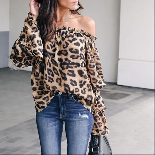 fashion casual leopard print women shirt flare long sleeve off shoulder ladies costume spring clothes, White
fashion casual leopard print women shirt flare long sleeve off shoulder ladies costume spring clothes, White