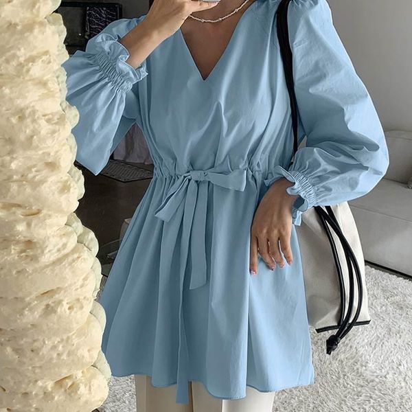 women's blouses & shirts women v neck long puff sleeve solid blouse spring ol work shirt pleated lace up elegant casual outwear, White
women's blouses & shirts women v neck long puff sleeve solid blouse spring ol work shirt pleated lace up elegant casual outwear, White