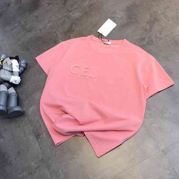 2022 factory wholesale new model three dimensional concave convex letter steel printed short sleeve women's t-shirt pink casual summer, White
2022 factory wholesale new model three dimensional concave convex letter steel printed short sleeve women's t-shirt pink casual summer, White