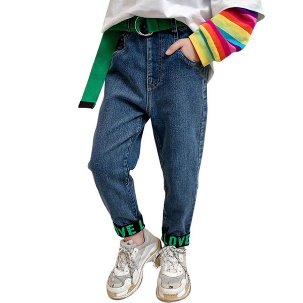 jeans girl letter patchwork with belt casual style kids teenage children's clothes, Blue
jeans girl letter patchwork with belt casual style kids teenage children's clothes, Blue