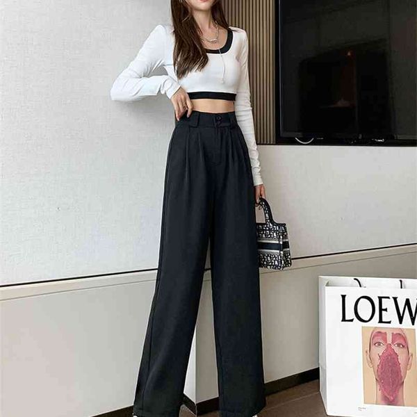the fashion high waist solid women's suit wide leg pants office lady loose straight vintage 210507, Blue
the fashion high waist solid women's suit wide leg pants office lady loose straight vintage 210507, Blue