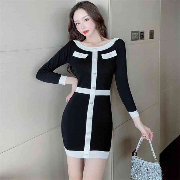 slim black white mini knit dress women spring o neck long sleeve patchwork button decor hip fashion party bodycon 210530, Black;gray
slim black white mini knit dress women spring o neck long sleeve patchwork button decor hip fashion party bodycon 210530, Black;gray