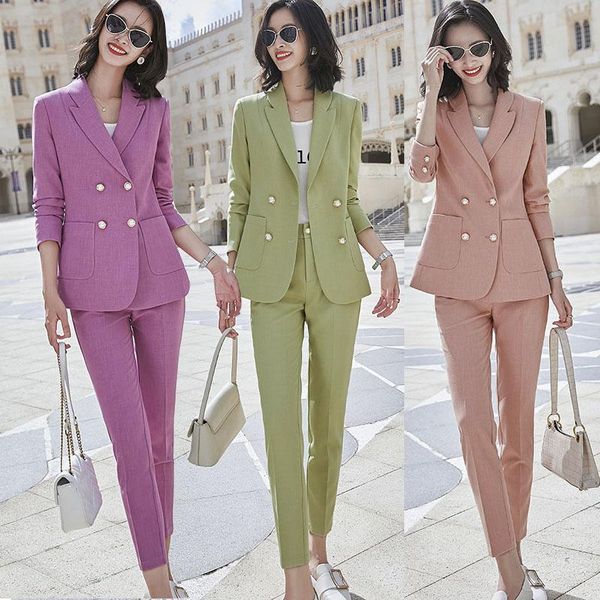ladies business suit 2pcs set blazer and ankle pencil pant double breasted lilac lime pink color formal wear for office women women's t, White
ladies business suit 2pcs set blazer and ankle pencil pant double breasted lilac lime pink color formal wear for office women women's t, White