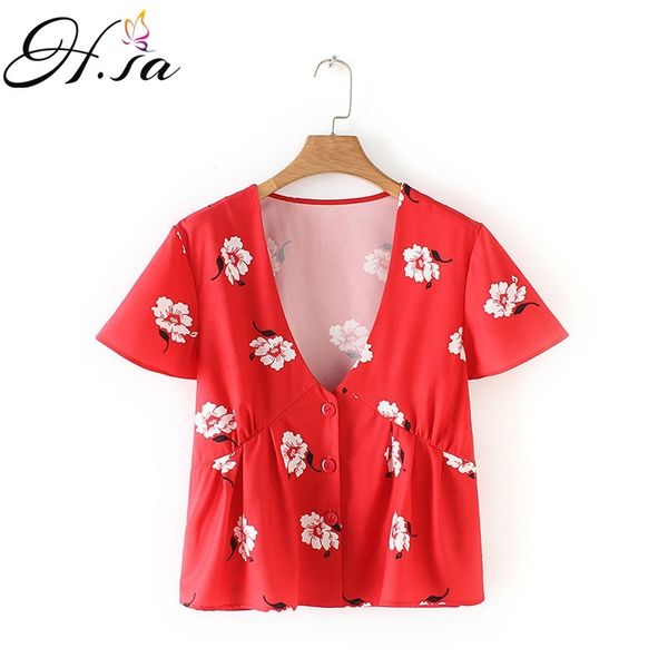 h.sa women blouse and shirts sleeve floral short blusas low v neck party robe boho red fashion 210417, White
h.sa women blouse and shirts sleeve floral short blusas low v neck party robe boho red fashion 210417, White