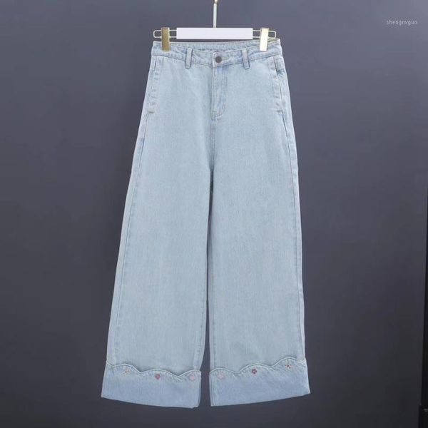 women's jeans daisy embroidered high waist women cotton casual wild lady wide-leg 2021, Blue
women's jeans daisy embroidered high waist women cotton casual wild lady wide-leg 2021, Blue