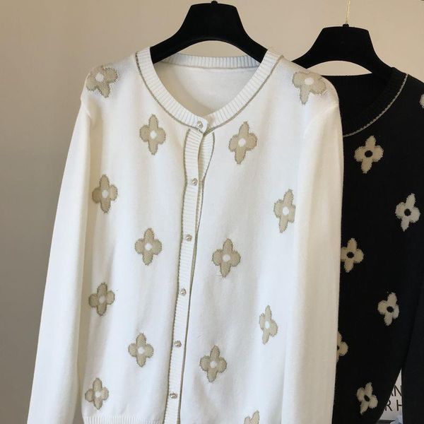 sweater autumn knitting cardigan coat female stylish thin round neck bright silk embroidered flower outer sweater small top, White;black
sweater autumn knitting cardigan coat female stylish thin round neck bright silk embroidered flower outer sweater small top, White;black