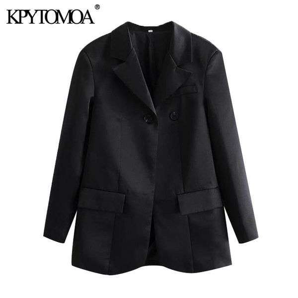 women fashion single button loose fitting blazers coat vintage long sleeve back vents female outerwear chic 210416, White;black
women fashion single button loose fitting blazers coat vintage long sleeve back vents female outerwear chic 210416, White;black