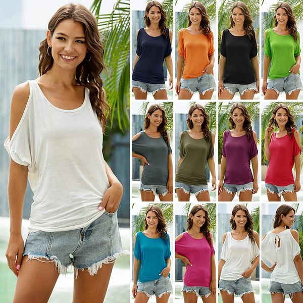 women's t-shirt summer solid color round neck strapless bat loose casual short sleeve, White
women's t-shirt summer solid color round neck strapless bat loose casual short sleeve, White