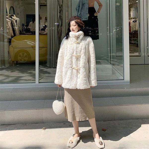 women's fur & faux korea fashion white lapel wool jacket claw button plush turtleneck winter sweater loose thick coat, Black
women's fur & faux korea fashion white lapel wool jacket claw button plush turtleneck winter sweater loose thick coat, Black