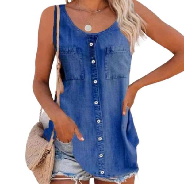 women's tanks & camis 2021 summer round neck women sleeveless vest solid color denim pockets thin blouse streetwear, White
women's tanks & camis 2021 summer round neck women sleeveless vest solid color denim pockets thin blouse streetwear, White