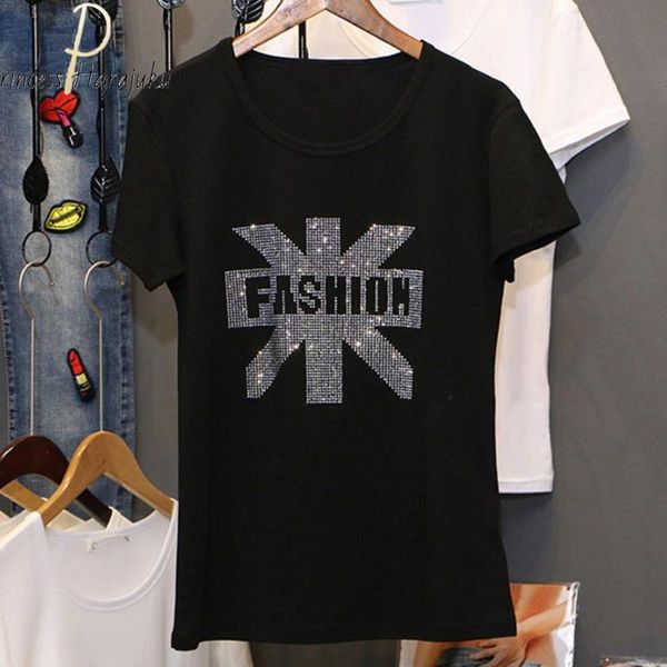 women's t-shirt fashion rhinestone ladies black printed summer women bling graphic y2k, White
women's t-shirt fashion rhinestone ladies black printed summer women bling graphic y2k, White
