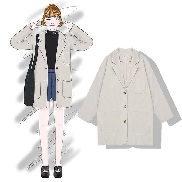 women's suits & blazers 2021 fashion clothing spring wild loose thin cotton and linen suit long lapels jacket women, White;black
women's suits & blazers 2021 fashion clothing spring wild loose thin cotton and linen suit long lapels jacket women, White;black