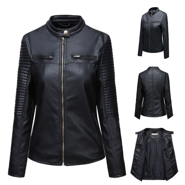 women's leather & faux jacket women casual pu motorcycle jackets female streetwear coat american style chic spring, Black
women's leather & faux jacket women casual pu motorcycle jackets female streetwear coat american style chic spring, Black
