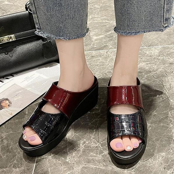 slippers rimocy patent leather platform women summer open toe patchwork wedges sandals woman 2021 fashion thick bottom slides, Black
slippers rimocy patent leather platform women summer open toe patchwork wedges sandals woman 2021 fashion thick bottom slides, Black
