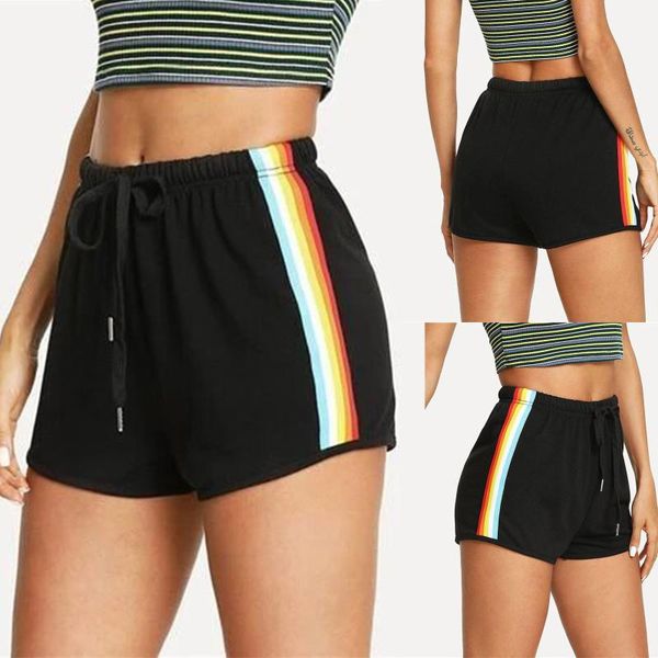 women's shorts casual active for running gym workout rainbow stripe summer, White;black
women's shorts casual active for running gym workout rainbow stripe summer, White;black