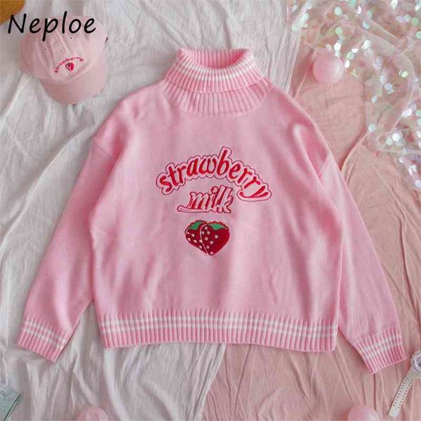 autumn high neck long sleeve sweater women loose chic pink strawberry women's pullover fashion 1f497 210422, White;black
autumn high neck long sleeve sweater women loose chic pink strawberry women's pullover fashion 1f497 210422, White;black