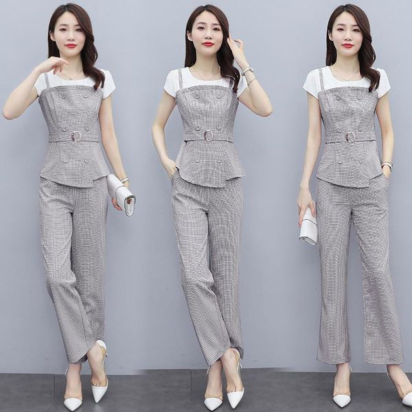 summer plaid wide-leg pants suit fashion women 2 piece set and elegant ol ensemble femme survetement women's two, White
summer plaid wide-leg pants suit fashion women 2 piece set and elegant ol ensemble femme survetement women's two, White