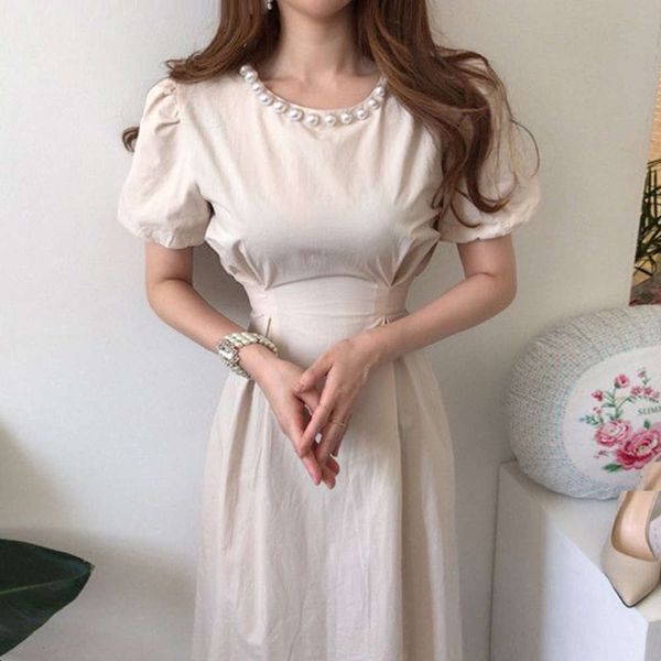 casual dresses dress women clotheselegant temperament round neck pearl embellishment design lace up waist show thin bubble sleeve long skirt, Black;gray
casual dresses dress women clotheselegant temperament round neck pearl embellishment design lace up waist show thin bubble sleeve long skirt, Black;gray