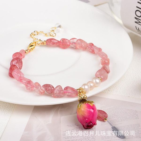 beaded, strands natural strawberry crystal with rose bracelet 14k bag gold string minimalist style jewelry, Black
beaded, strands natural strawberry crystal with rose bracelet 14k bag gold string minimalist style jewelry, Black