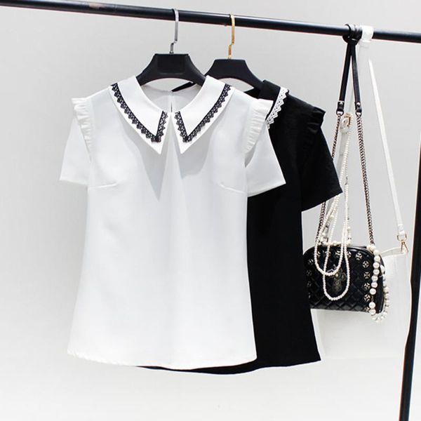 women's blouses & shirts 2021 summer japanese style solid color temperament chiffon doll collar blouse lace splicing fashion casual, White
women's blouses & shirts 2021 summer japanese style solid color temperament chiffon doll collar blouse lace splicing fashion casual, White