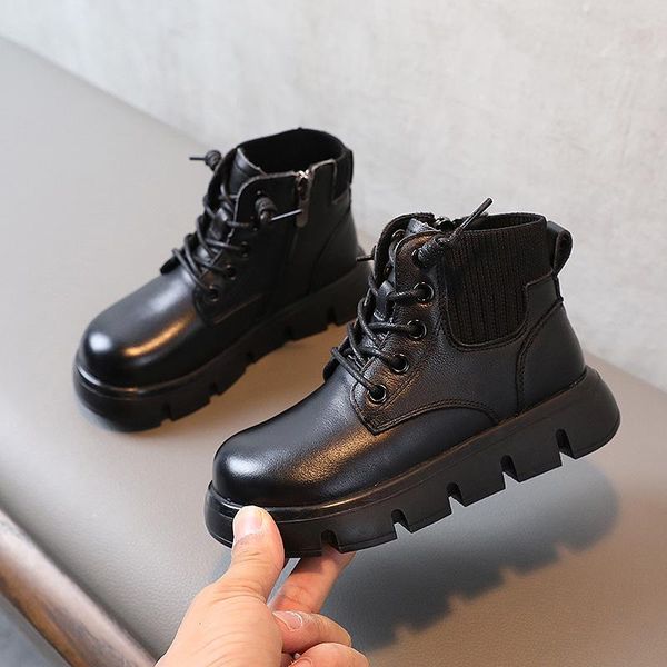boots 2021 autumn children' shoes british boys girls' black pu leather, Black;grey